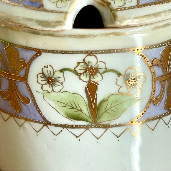 Antique Nippon Porcelain Mustard Condiment Jam Jar with Lid and Matching Saucer - Picture 11 of 13
